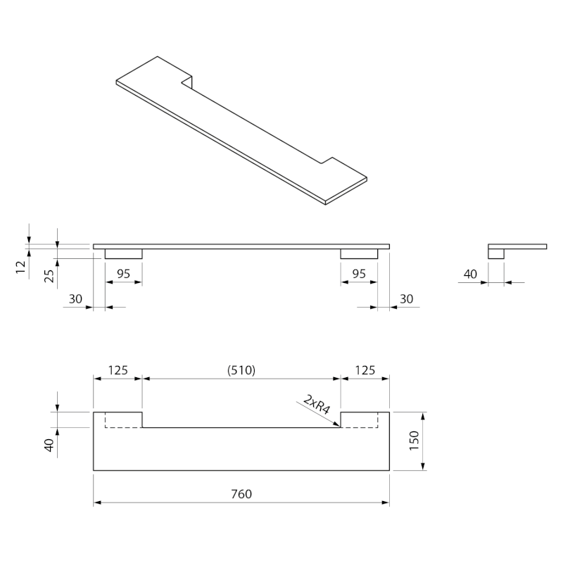 ABELINE police Rockstone 760x12x150mm, bílá mat AE760-0101