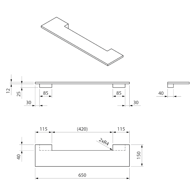 ABELINE police Rockstone 650x12x150mm, bílá mat AE650-0101