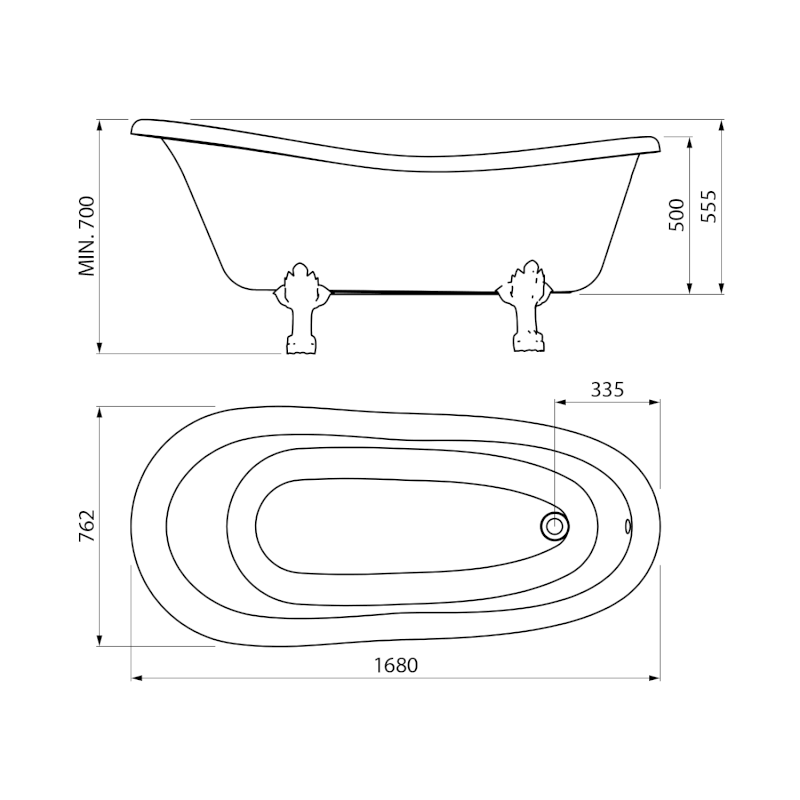 RETRO volně stojící vana 168x76,2x70cm, bílá 72684