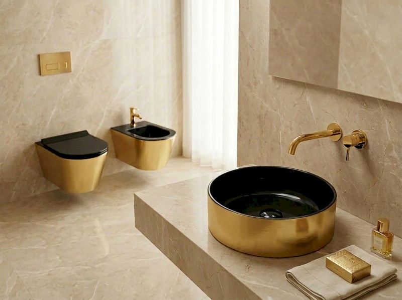 KUBE X bidet závěsný 36x55cm, černá/zlatá 9465151