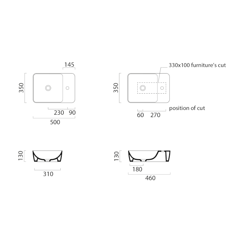 MODO keramické umyvadlo na desku 50x35cm, bez otvoru, bílá ExtraGlaze 9884011