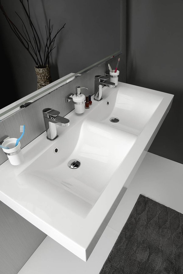 FLAVIA dvojumyvadlo, litý mramor, 120x50cm, bílá 68121