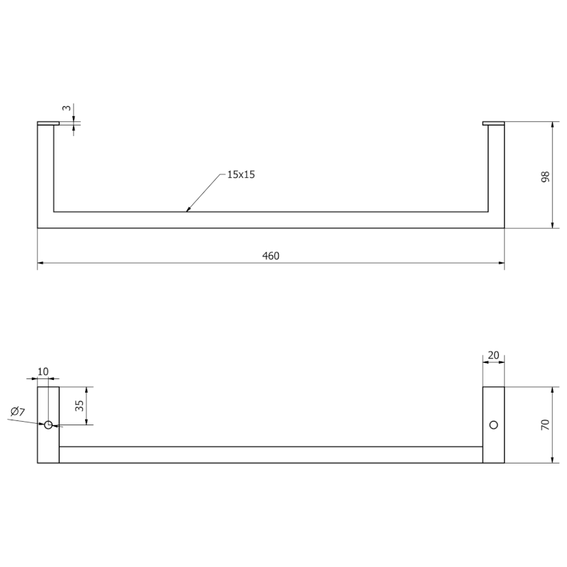 HANG držák ručníků pod umyvadlo 460x98mm, černá mat HG460