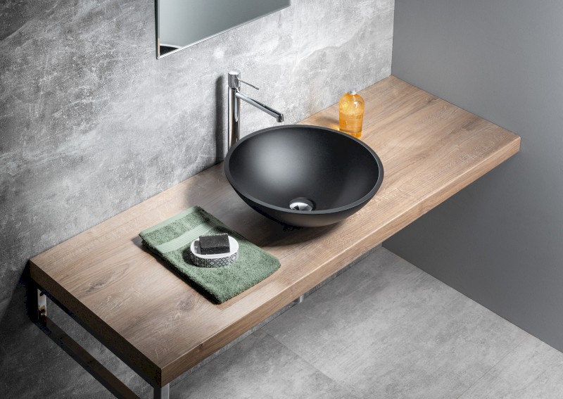 TELICA skleněné umyvadlo na desku Ø 42cm, černá mat TY181B