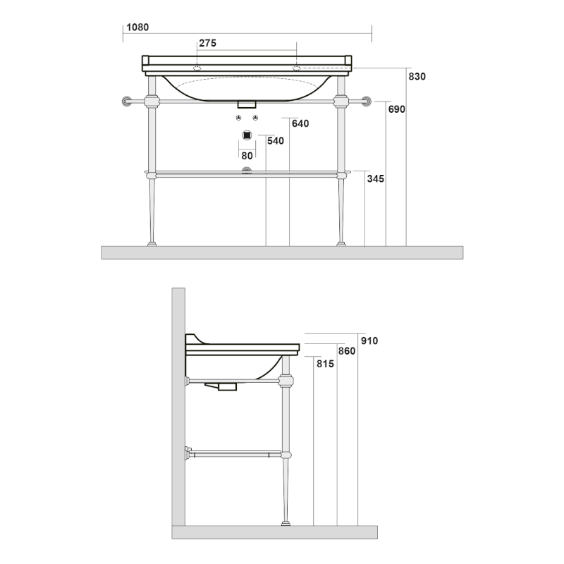WALDORF konstrukce pro umyvadlo 100cm se skleněnou poličkou, chrom 9196K1