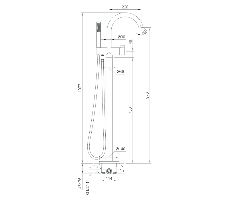 Vanová baterie s připojením do podlahy, chrom R5018