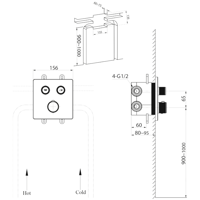 SMART SELECT podomítková sprchová termostatická baterie, box, 2 výstupy, zlato mat RP042GB