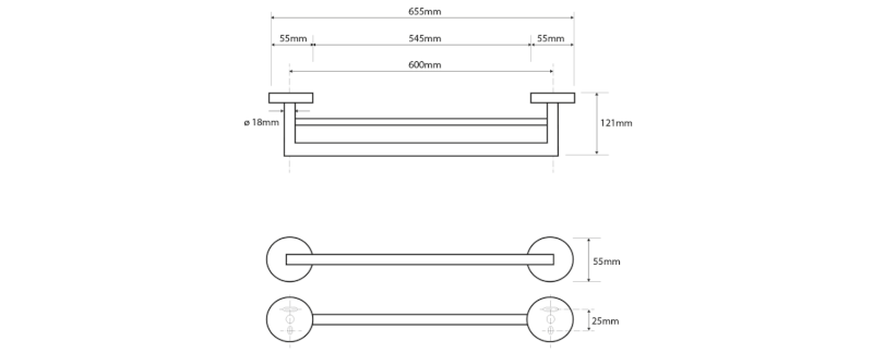 X-ROUND dvojitý držák ručníků 600mm, chrom XR401