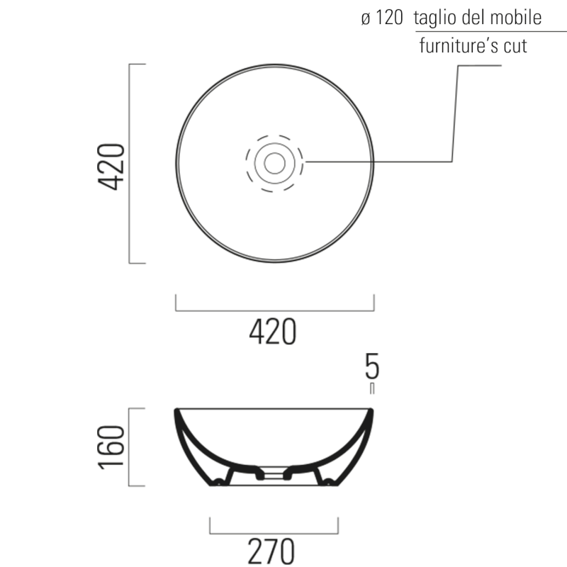 PURA keramické umyvadlo na desku, průměr 42cm, bílá mat 885109