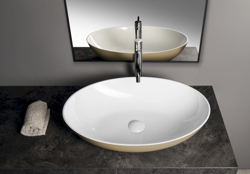 BANERA OVAL umyvadlo na desku, litý mramor, 60x40cm, bílá/béžová mat 14397.82