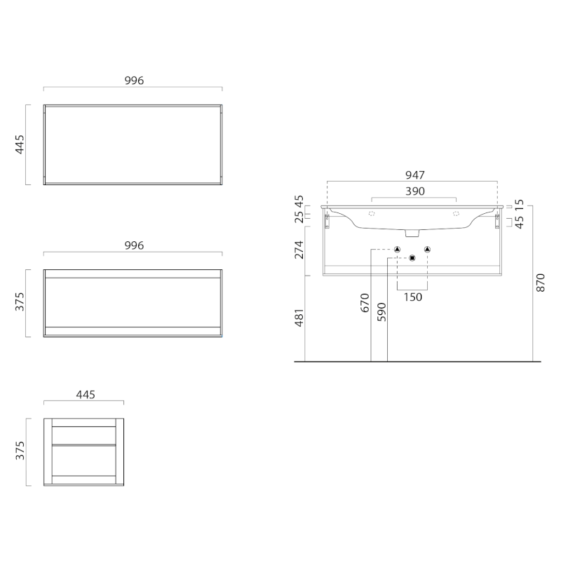 PURA konstrukce pod umyvadlo 102x46cm, černá mat MSP10228