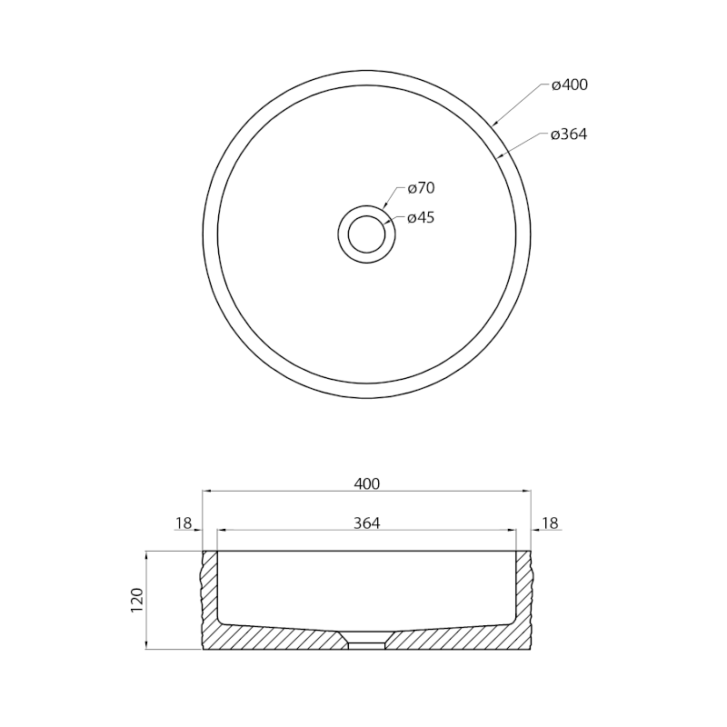 ISPIR betonové umyvadlo včetně výpusti, 40cm, černý granit AR476