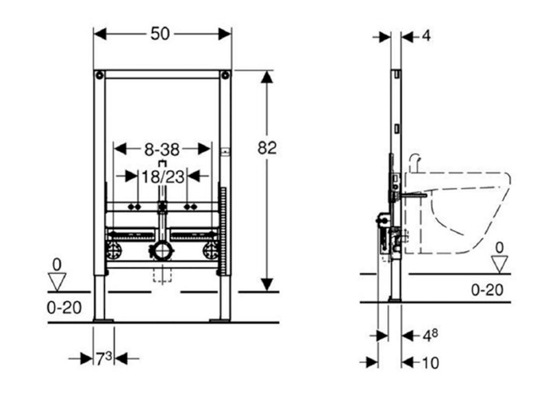 GEBERIT DUOFIX montážní prvek pro závěsný bidet, 82cm, univerzální 111.515.00.1