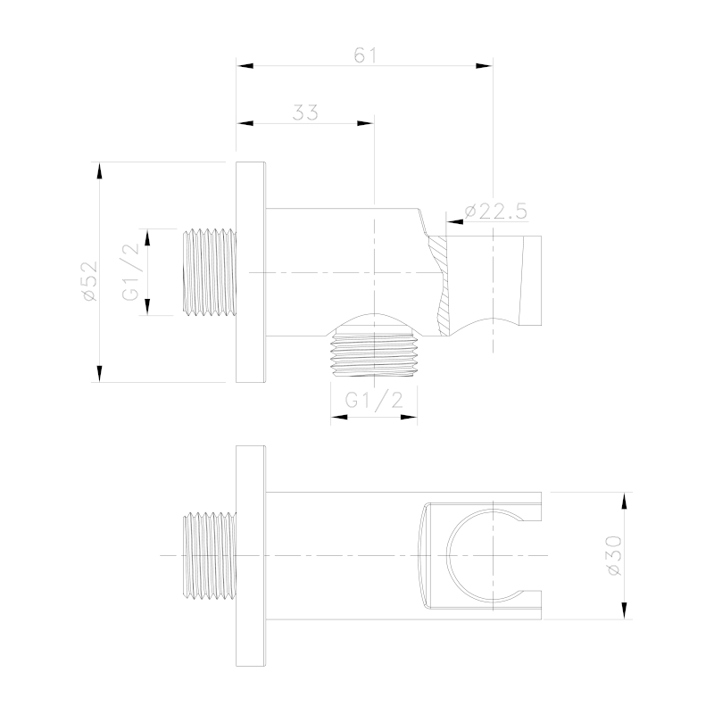 Držák sprchy kulatý, pevný, s vyústěním, černá mat 1205-09B