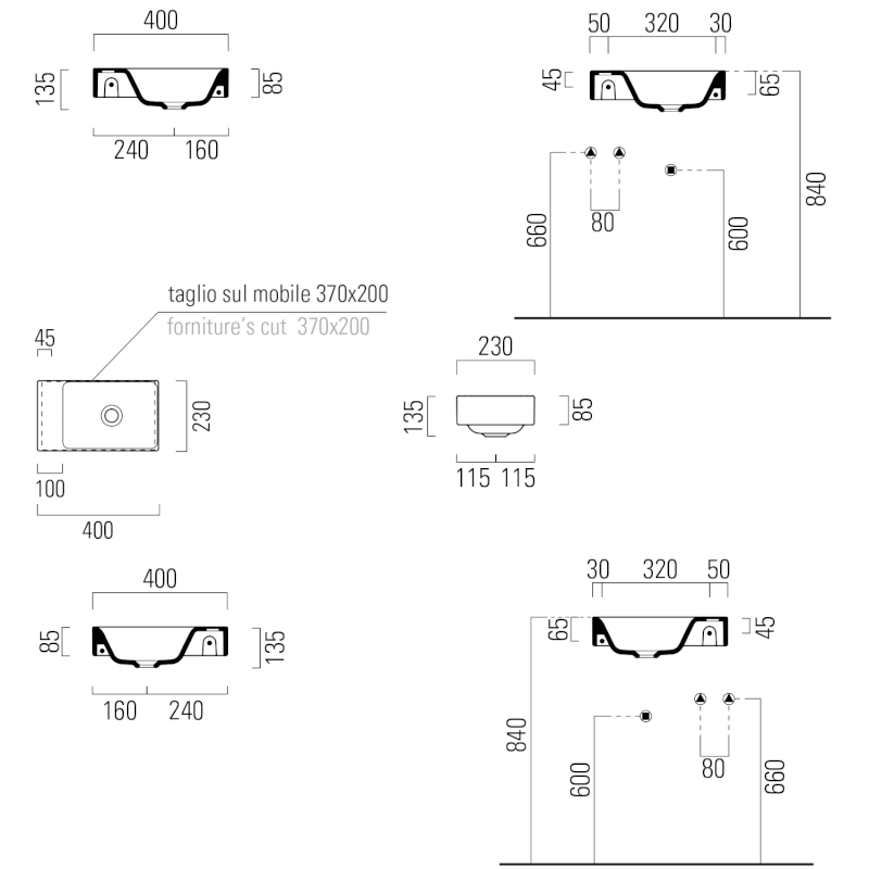 NUBES keramické umývátko 40x23cm, bez otvoru, pravé/levé, bílá ExtraGlaze 9636011