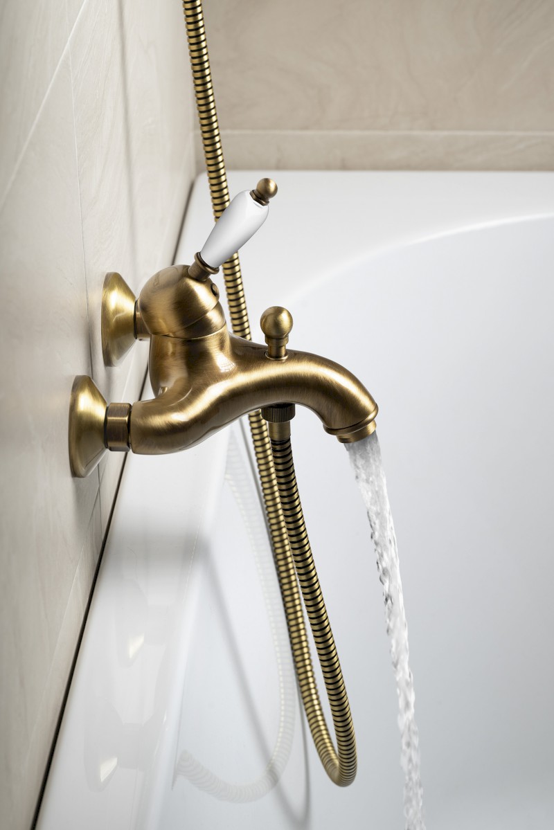 KIRKÉ WHITE nástěnná vanová baterie, bílá páčka, bronz KI10BB