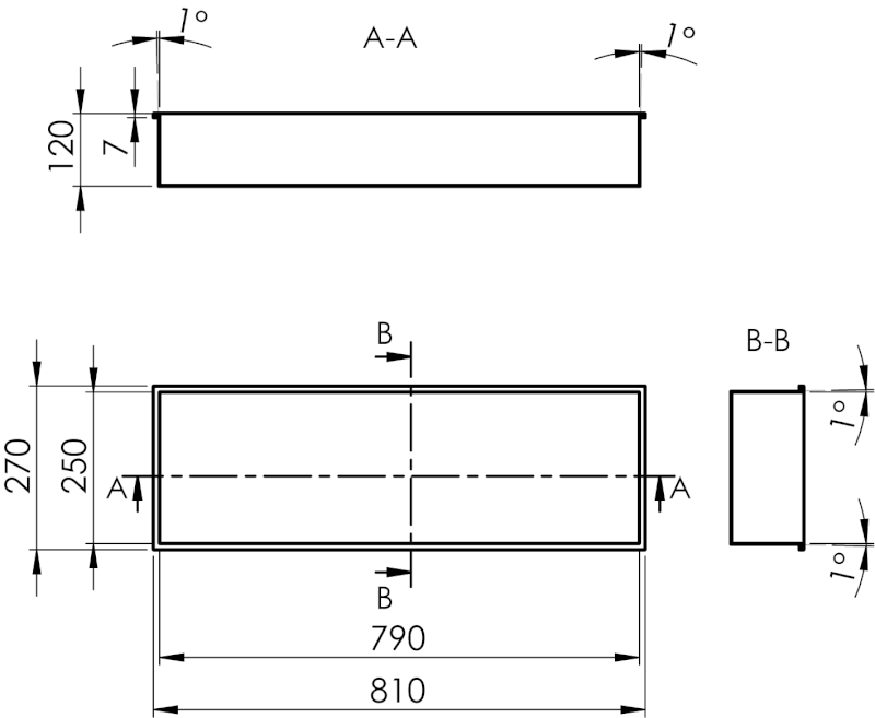 DENBO zapuštěná police do obkladu, 810x270mm, nerez, gun metal 1301-82B