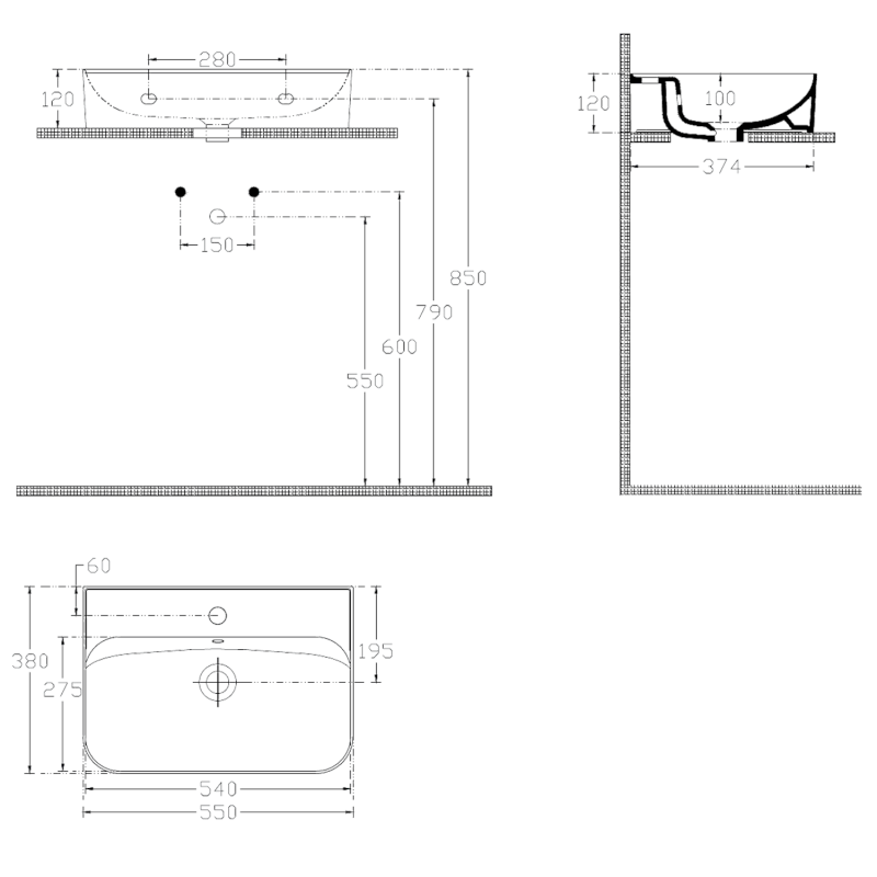 SISTEMA U keramické umyvadlo 55x38cm, bílá 10PL53055