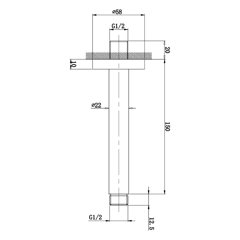 Sprchové stropní ramínko, hranaté, 150mm, chrom 1205-06