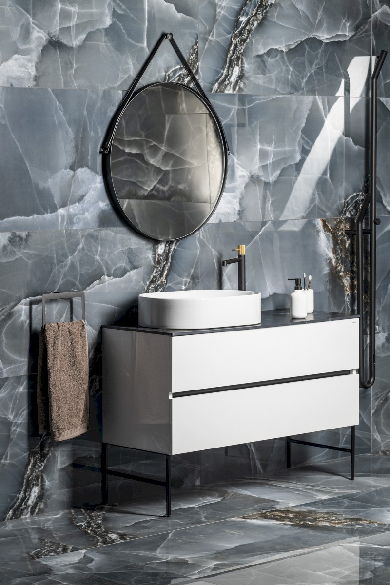 ORBITER kulaté zrcadlo s koženým páskem ø 60cm, černá mat ORT060