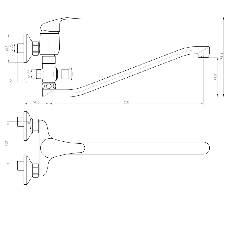 AQUALINE 35 nástěnná umyvadlová/vanová baterie, rozteč 100mm, chrom 52140