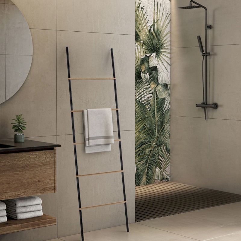 KENTA sušák ručníků na opření 450x1610x21mm, černá/bambus 303141