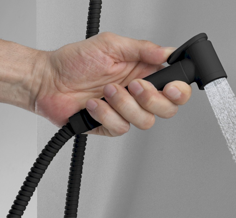 Podomítková bidetová baterie se Stop sprškou, kulatá, progresivní kartuše, černá mat DB715