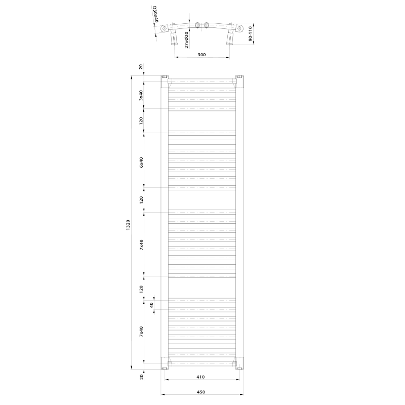ORBIT otopné těleso s bočním připojením 450x1320 mm, bílá ILO34T