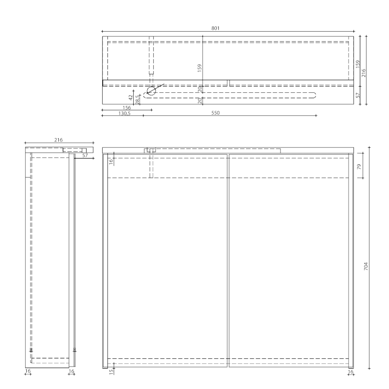KAWA STRIP galerka s LED osvětlením 80x70x22cm, bílá WGL80S