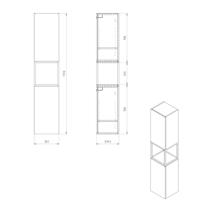SKARA skříňka 35x171x32cm, 2x dvířka, levá/pravá, černá mat/dub Alabama CG010-2222