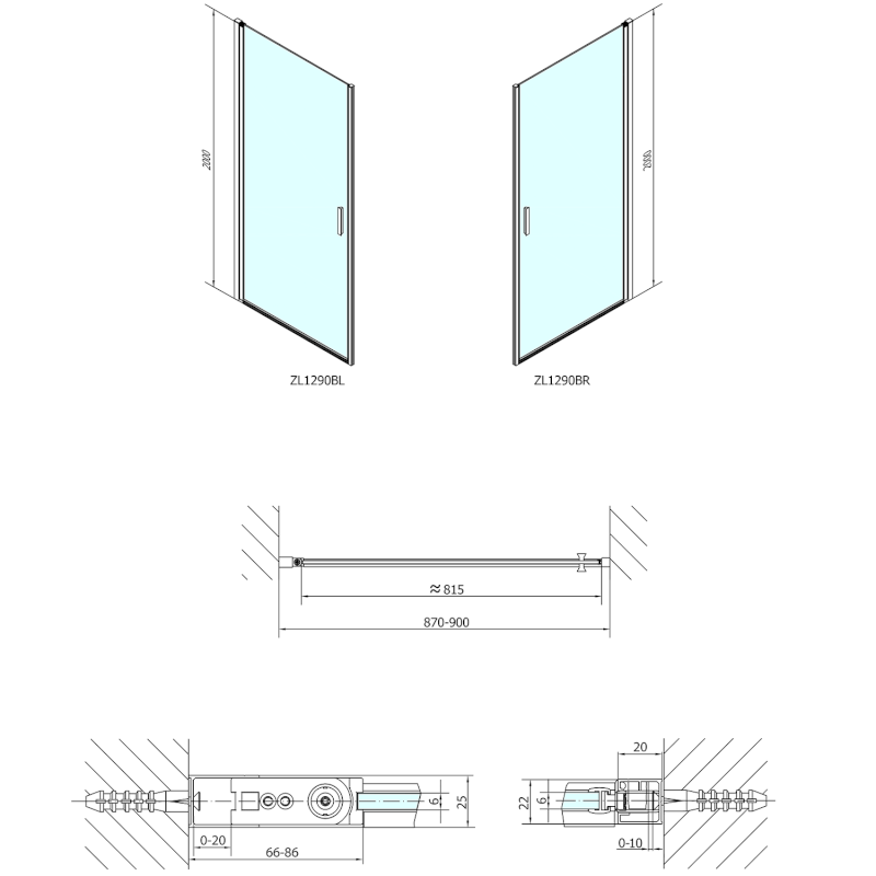 ZOOM BLACK sprchové dveře 900mm, čiré sklo ZL1290B