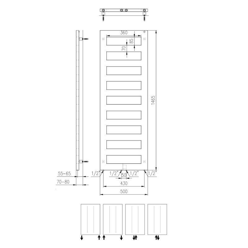 BLOCK otopné těleso 500x1465 mm, černá mat IR185