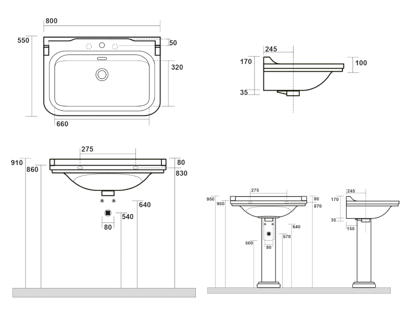 WALDORF keramické umyvadlo 80x55cm, 3 otvory, bílá 4141K1-3