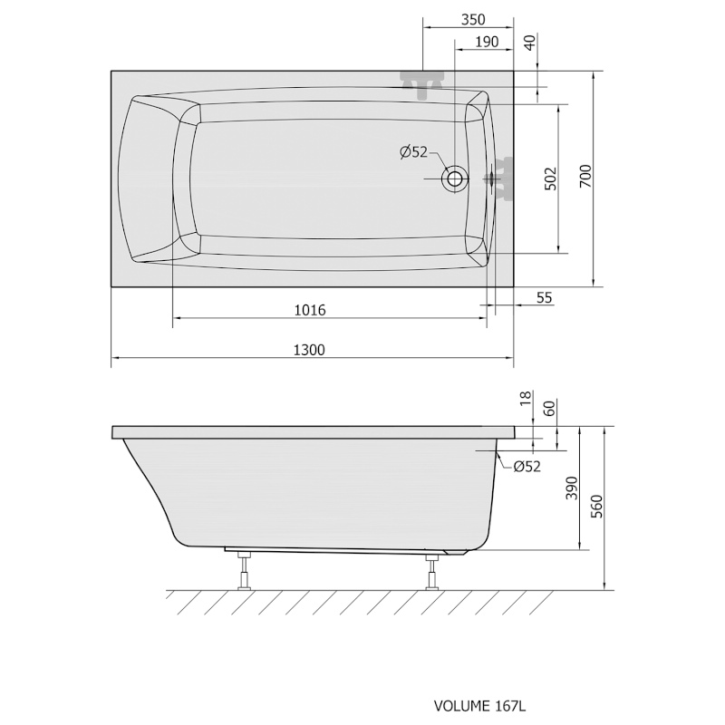 LILY SLIM obdélníková vana 130x70x39cm, bílá 77511S