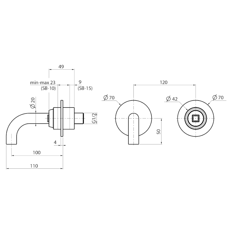 ULTRAMIX tělo podomítkové dvouprvkové umyvadlové baterie, hubice 10cm, černá mat UT110B-1