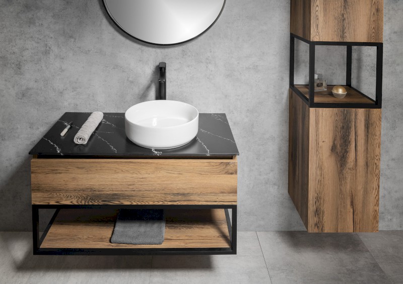 SKARA umyvadlová skříňka 90x50x45cm, černá mat/dub collingwood CG006-1919