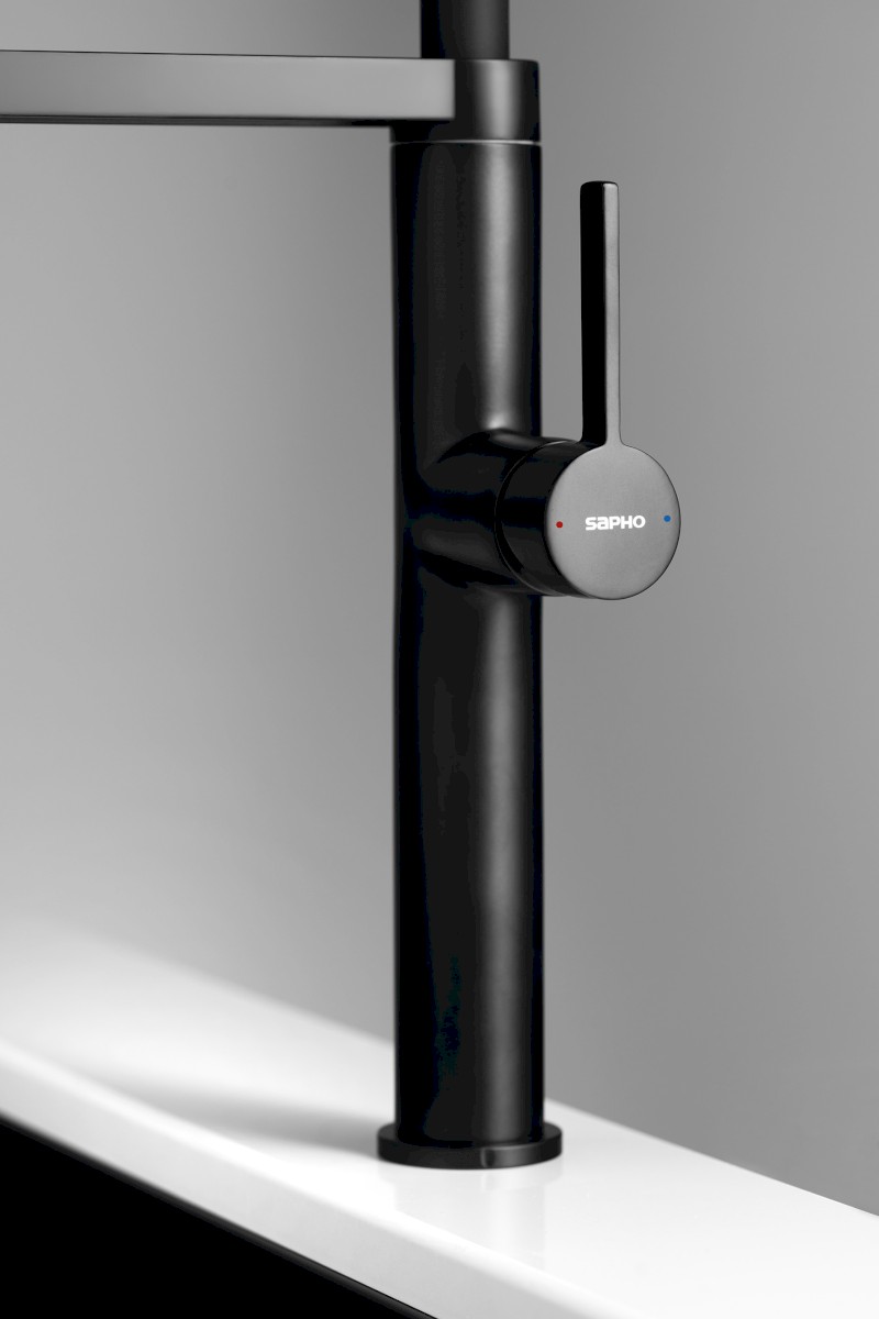 ATON stojánková dřezová baterie se sprškou, černá mat EV125B