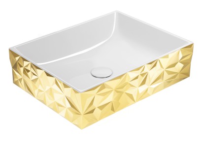 KUBE X DIAMANT keramické umyvadlo na desku, 50x37cm, bílá/zlatá 944050