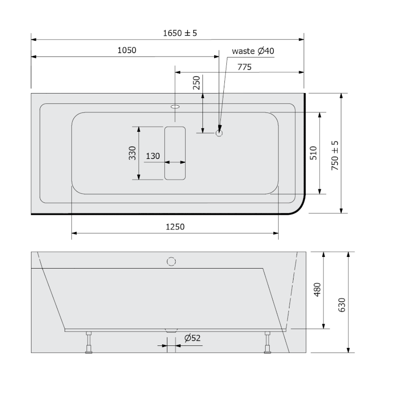 MARLENE CURVE L MONOLITH obdélníková vana 165x75x63cm, bílá/černá 72403MCLB