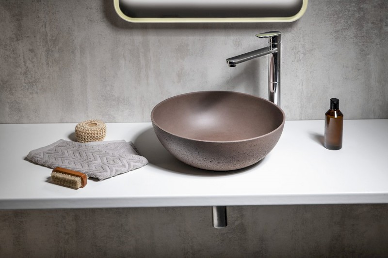 FORMIGO betonové umyvadlo na desku, Ø 39cm, tmavě hnědá mat FG315