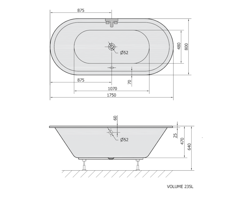 VIVA O oválná vana 175x80x47cm, bílá 79119
