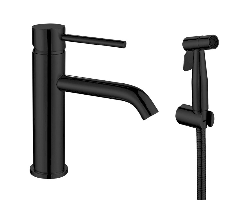 RHAPSODY stojánková umyvadlová baterie s bidetovou sprchou, černá 1209-08B