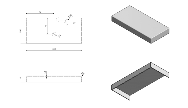 TAILOR rockstone deska 190x50 cm, provedení límce C TR190C