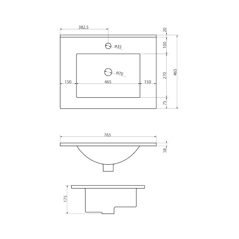 SLIM keramické umyvadlo, nábytkové, 76x46,5cm, bílá 1601-75