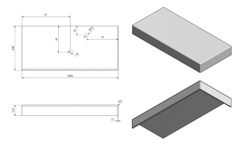 TAILOR rockstone deska 180x50 cm, provedení límce R TR180R