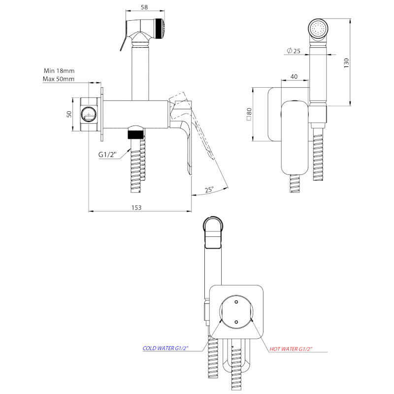 SPY podomítková bidetová baterie se Stop sprškou, chrom PY13