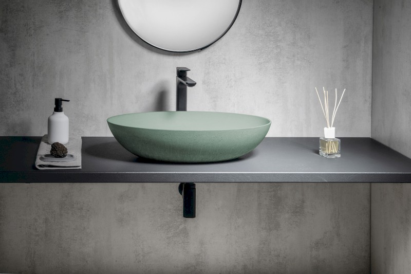 FORMIGO betonové umyvadlo na desku, 60x40cm, zelená mat FG223