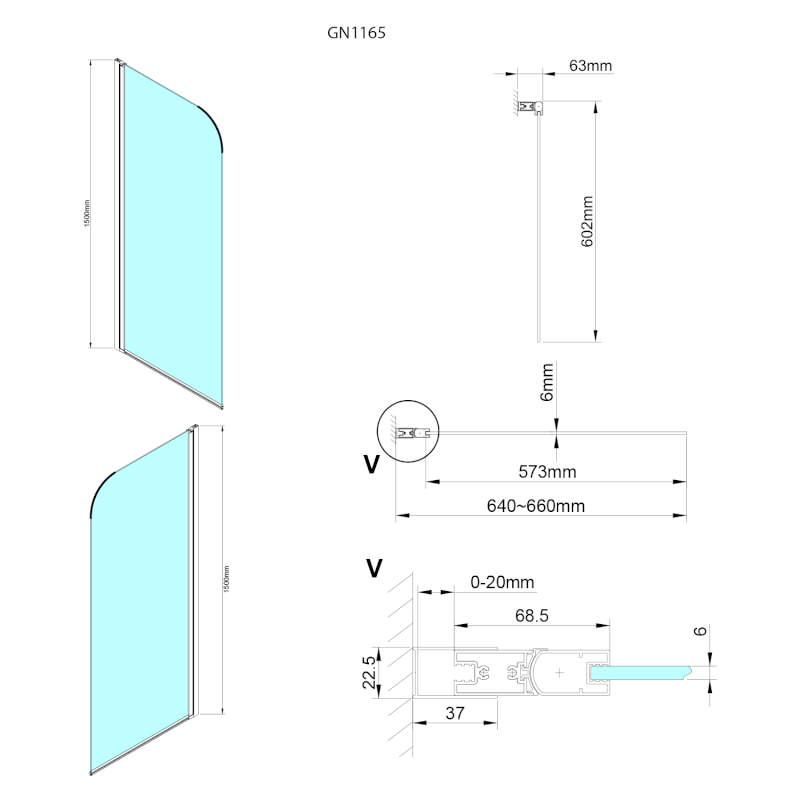 LORO vanová zástěna 650mm, čiré sklo GN1165