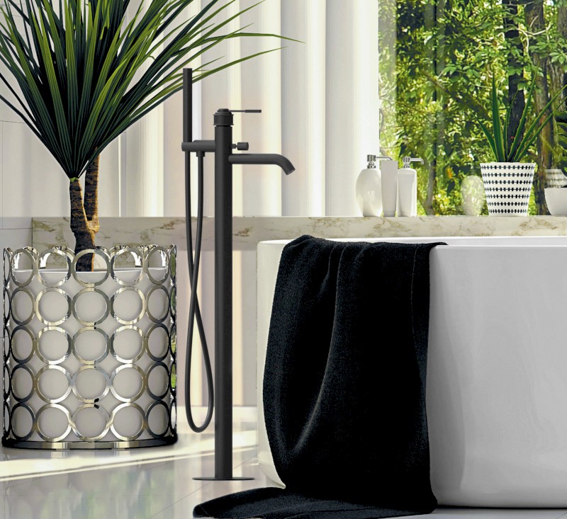 VERSI vanová baterie s připojením do podlahy, černá mat RV021/15