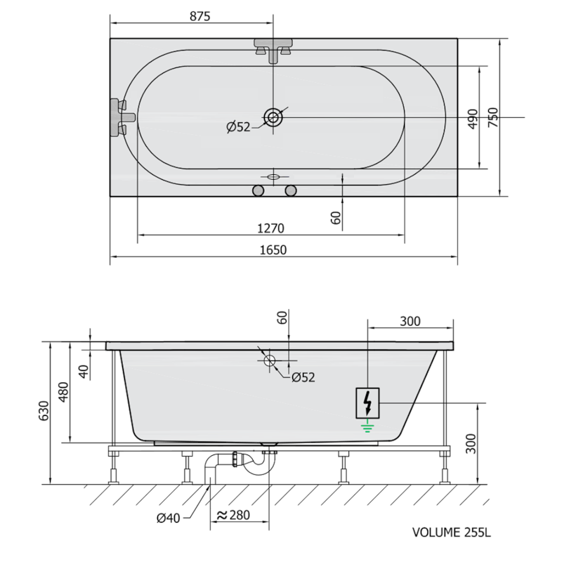 ASTRA B hydromasážní vana, 165x75x48cm, Attraction Hydro-Air, chrom 32611.4010